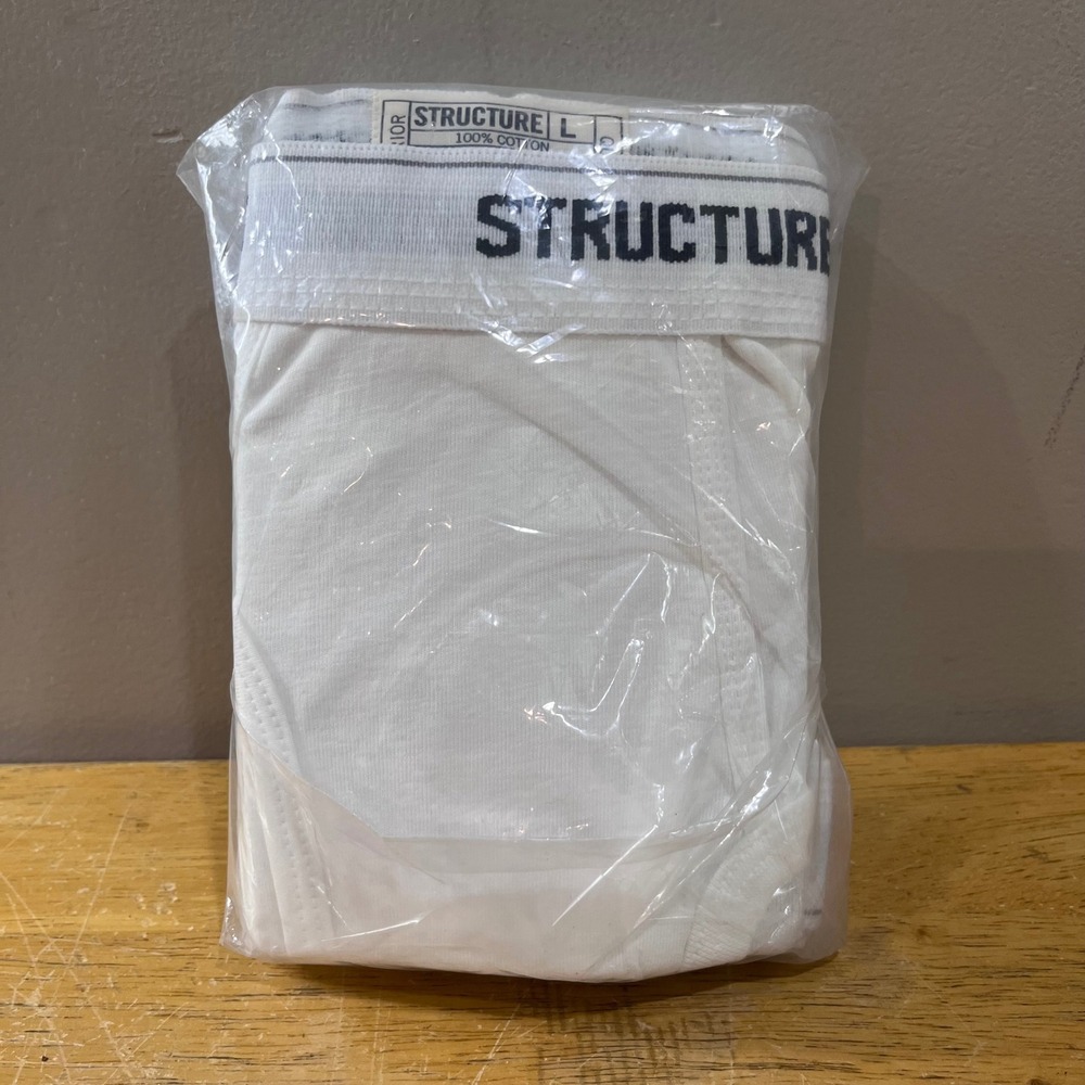 Vtg 90s Structure Mens White Y Fly Briefs 3 Pack Large 100% Cotton New Original